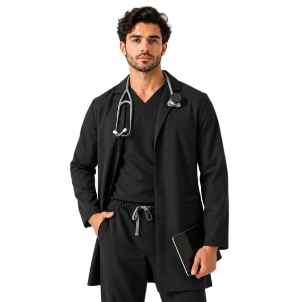 Harlem Long Slim Lab Coat Black